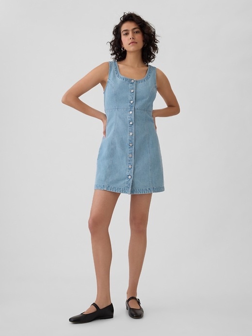 GAP NWT Sleeveless Light Blue Denim Button-Front Mini Dress